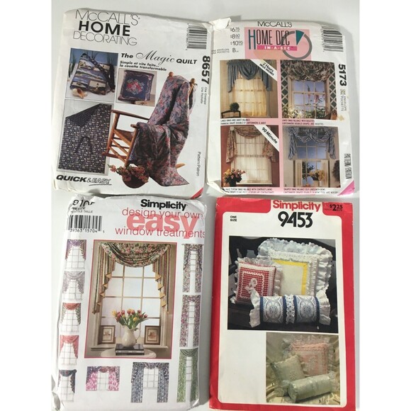 Sewing Patterns Mixed 4 Lot Home Decor Pillows Curtains Throws New Uncut A18 - Picture 3 of 4